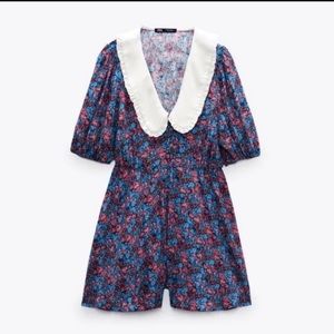 Zara Peter Pan Ruffle Collar Floral Romper